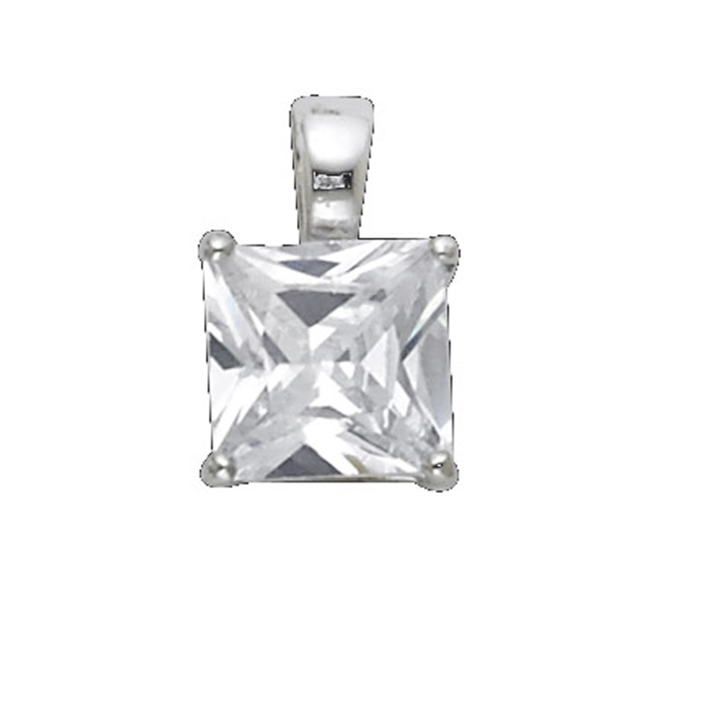 14k White Gold 6mm Princess Cz Solitaire Pendant